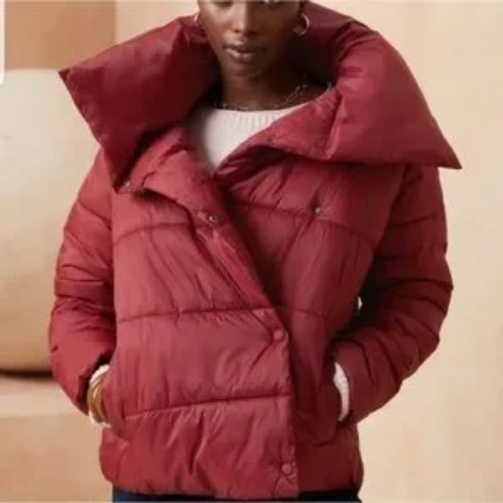 Banana Republic Deep Red Quilted Puffer Coat
